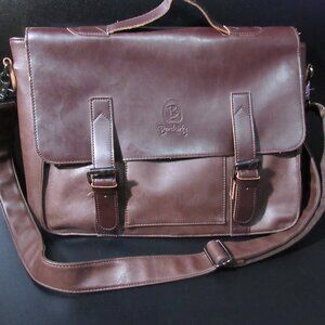 17" Brown Leather Briefcase, Berchirly PU Leather Shoulder Messenger Bag